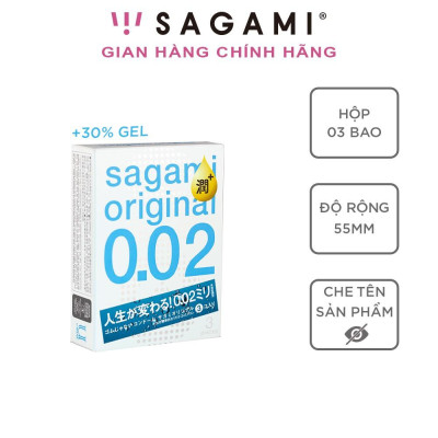 Bao cao su Sagami 002 Extra - Nhiều gel - Siêu mỏng - Non Latex - Hộp 3 chiếc