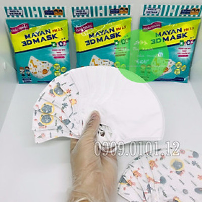 KHẨU TRANG TRẺ EM 3D Cao Cấp [Set 5 Cái]  [Mayan - Chính Hãng - 4 Lớp Màng Lọc Kháng Khuẩn Theo Chuẩn N95 PM 2.5]