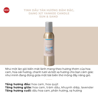 Tinh dầu tán hương đậm đặc, dạng xịt Yankee Candle - Sun & Sand (42.5g)