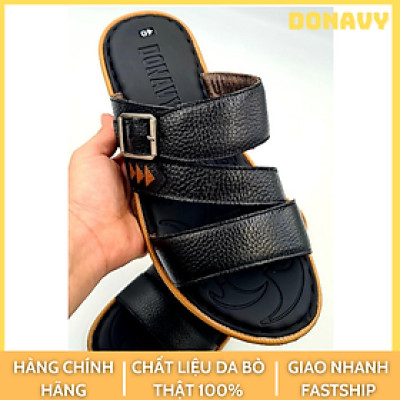  Dép Da Bò Nam Da Bò Thật 100% DONAVY, Thiết Kế 3 Quai Thời Trang, Đế Cao Su Cao Cấp D3QL