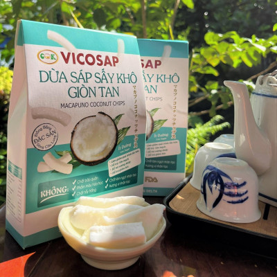 Combo 2 Dừa sáp sấy giòn 1 Sữa Chua dừa sáp sấy thăng hoa cao cấp Vicosap ít đường đồ ăn vặt healthy đặc sản Trà Vinh - Snack Food