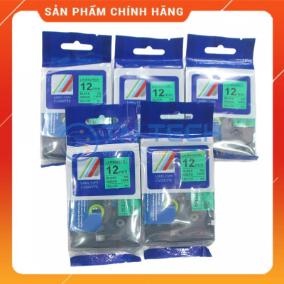 Nhãn In HZE-731 - Đen nền xanh lá 12mm x 8m - Dùng cho máy in BROTHER - AIMO - PUTY [Hàng nhập khẩu]