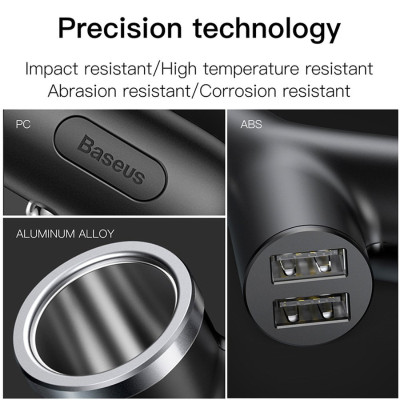 Bộ tẩu Baseus Y Type Dual USB sạc mở rộng 3 trong 1 dùng cho xe hơi 40W, 3.4A- Hàng chính hãng