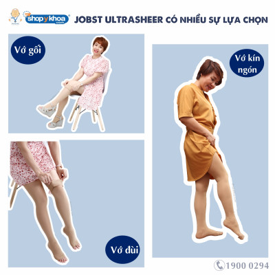 [CÓ QUÀ TẶNG] [Da nhạy cảm] Vớ y khoa đùi silicone JOBST Ultrasheer Sensitive - Siêu mỏng, màu đen, kín ngón, 20-30mmHg, giãn tĩnh mạch chân (Tất y khoa)