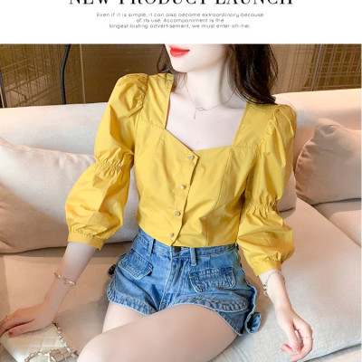ÁO CỔ VUÔNG TAY NHÚN XINH XẮN