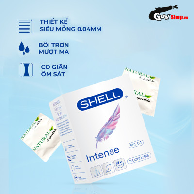 Bao cao su Shell Intense - Siêu mỏng 0.04mm - Hộp 3 cái