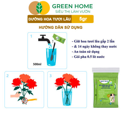10Gói Dưỡng Hoa Tươi Lâu Greenhome, Longlife, Bón Cho Hoa Cắt Cành, Gói 5gr, Lâu Tàn, Không Hôi Nước