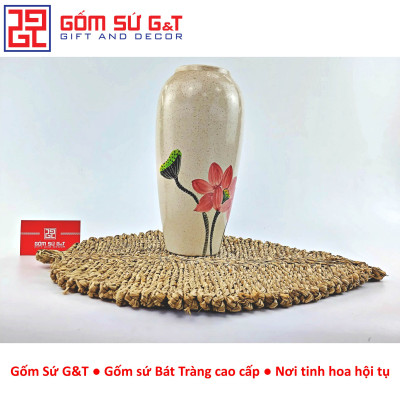 Lọ hoa dáng bom men cát vẽ sen cầm Gốm Sứ G&T