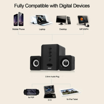 Bộ loa Bluetooth có dây USB SADA D-202 siêu trầm cho máy tính xách tay