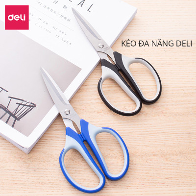 Kéo Văn Phòng 190Mm Deli, Đen/Xanh - E6001