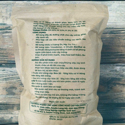 Phân gà hữu cơ Vì Nông viên nén, chuyên dùng rau màu và cây kiểng túi 1kg, phân gà nhập khẩu Nhật