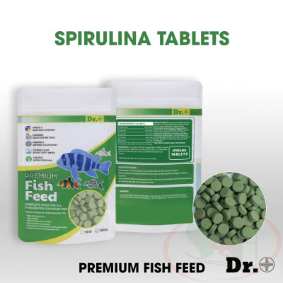 Thức ăn cá Dr+ Premium Spirulina Tablets viên dán tảo bể cá tép thủy sinh