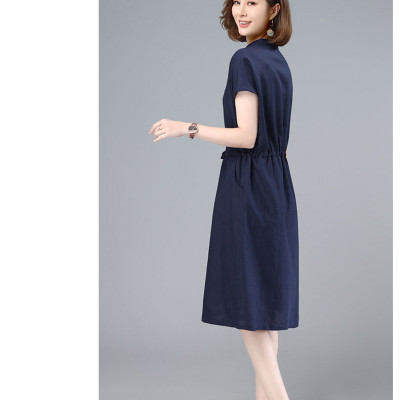 Đầm công sở vải Linen Trơn Trẻ Trung Thiết Kế Cổ Tàu Ngắn Tay, Kèm Dây rút eo Da160