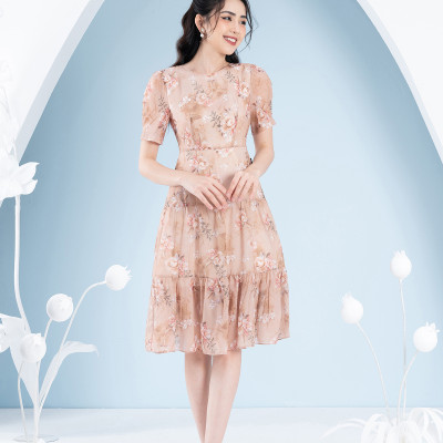 Đầm Maxi Tơ Hoa Luperi LFV3289 xếp tầng dài qua gối may 2 lớp lót tinh tế 