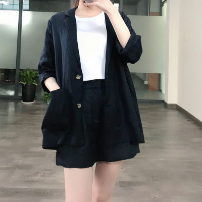 Set bộ nữ gồm áo blazer và quần short thanh lịch, trẻ trung, chất Linen cao cấp Đũi Việt