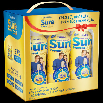 Sản phẩm dinh dưỡng Vinamilk Sure Prevent Gold Chai 200ml (Lốc 6 chai)