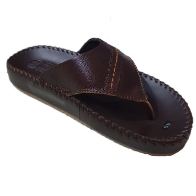 Dép nam xó ngón nâu da bò may viền chính hãng Trường Hải XN1004