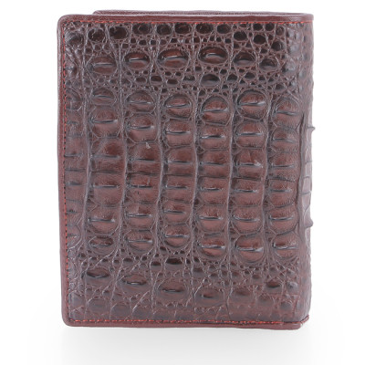 HJ2239 - Bóp nam Huy Hoàng da cá sấu nguyên con kiểu đứng màu nâu đất