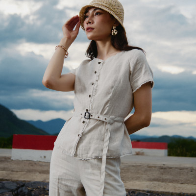 Áo Linen Rút Chỉ Lanh TOP220 thời trang thiết kế Hity