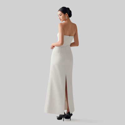 Đầm cup ngực dáng dài màu trắng Glamour thiết kế cao cấp WHITE CHIC