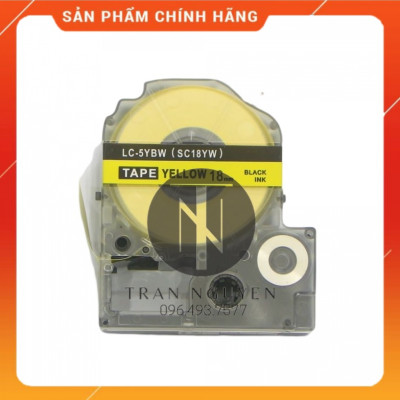 Nhãn in Tepra SC18YW (LC-5YBW) - Chữ đen nền vàng 18mm x 8m - Hàng nhập khẩu