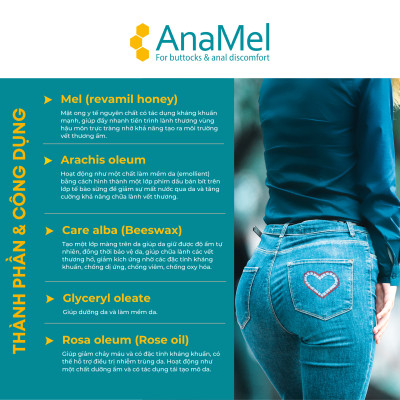 AnaMel Rectal Ointment chống ngứa vùng hậu môn thực tràng và hỗ trợ chăm sóc vết thương từ mật ong y tế nguyên chất
