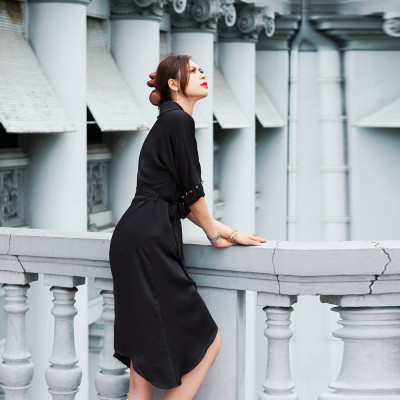 Đầm Tay Liền Đầm Kiểu Sang Trọng Thời trang thiết kế Hity DRE130 (Đen Huyền Bí)