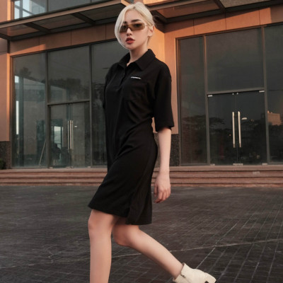 Đầm polo thun đen