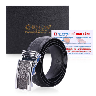 HJ4409-10-11-12 - Thắt lưng nam da đà điểu Huy Hoàng trơn 3,5P màu đen, nâu đất, vàng, nâu đỏ