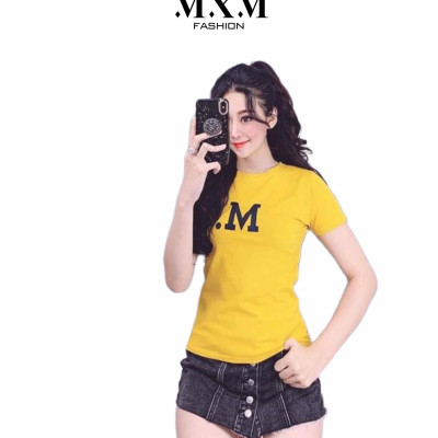 Áo thun nữ MXM in chữ M cổ tròn cotton 4 chiều form ôm body cực tôn dáng ( ANU003 )