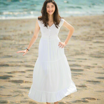 Đầm Maxi Trắng Cotton Dài Đi Biển Du Lịch Resorts Tiên DRE066 Thời trang Hity