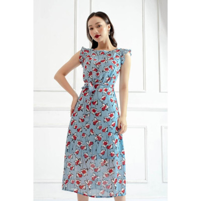 Đầm maxi hoa xanh Tri