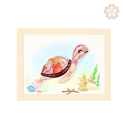 Thiệp Quilling nghệ thuật - chú rùa hồng - size 8.5 x 6.5 cm
