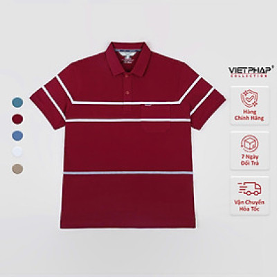 Áo Polo Nam VIỆT PHÁP Form Luxury - Thun 4 Chiều Sọc Có Túi , lịch lãm, sang trọng 2226