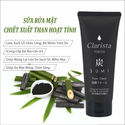 Sữa Rửa Mặt Sạch Sâu Chiết Xuất Than Hoạt Tính Clarista Tokyo Charcoal Facial Foam (130 G)
