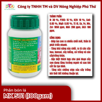Phân Bón Lá NPK Có Chất Điều Hòa Sinh Trưởng Đầu Trâu MK 501 - 100gam