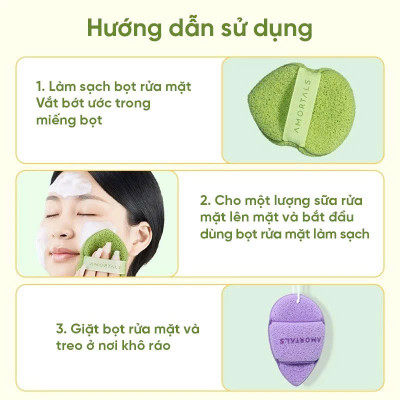 COMBO Hộp 3 Bông Mút Rửa Mặt Amortals, Mút Rửa Mặt Bọt Biển, Làm Sạch Mặt, Bông Mút Hình Giọt Nước - HÀNG CHÍNH HÃNG MINIIN