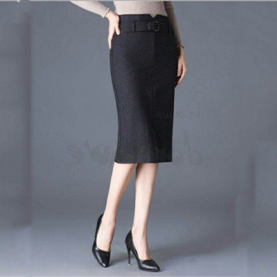 Chân váy bút chì công sở, Phom suông, Dáng dài, Màu đen thiết kế lưng kiểu V có khóa xi vàng cao cấp thanh lịch công sở MS19