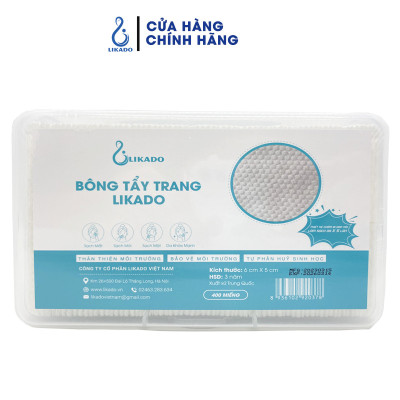 Bông tẩy trang Likado hộp 400 miếng 100%  bông kích thước 5cmx6cm