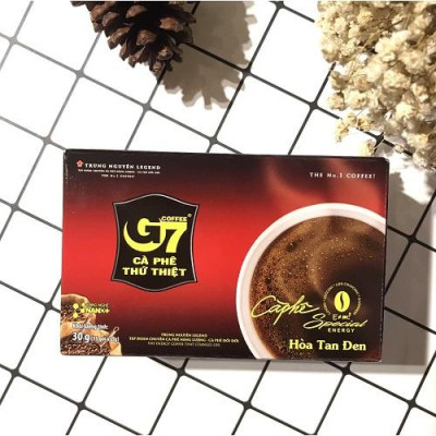 Cà Phê Hòa Tan G7 Trung Nguyên – G7 Đen – Hộp 15 Gói – Cà Phê Đen Thuần, Không Đường, Vị Mạnh