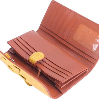 Ví Nữ Da Cá Sấu 3 Gấp Gai Huy Hoàng HT3298 (19 x 10.5 cm) - Vàng Nghệ