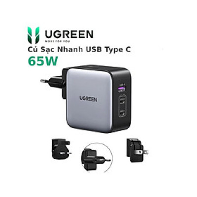 Củ sạc nhanh 65W GaN Nexode USB Type C Ugreen 90409 HÀNG CHÍNH HÃNG CÓ BẢO HÀNH !!!Với 3 cổng sạc 2x USB-C, 1x USB-A. 