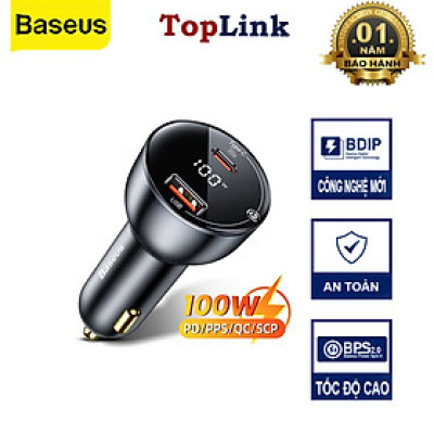 Tẩu Sạc Nhanh Xe Hơi 100W 2 Cổng Sạc USB Type C Kỹ Thuật Số PPS QC PD 3.0 - Hàng Chính Hãng Baseus