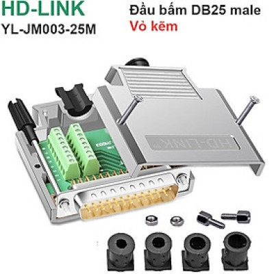 Đầu bấm cổng DB25 đực male bắt vít kèm vỏ ốp kẽm chân đồng mạ vàng 24K HD-LINK YL-JM003-25M.  HÀNG CHÍNH HÃNG !!!