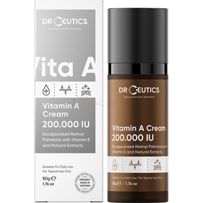 Kem dưỡng DrCeutics Vitamin A Cream 200.000 IU giúp cải thiện nếp nhăn và cho da căng bóng, mịn màng (50g) - Hàng chính hãng