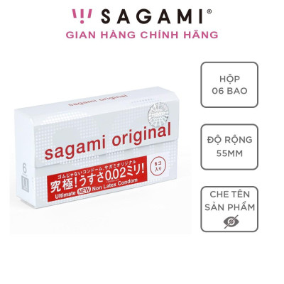 Bao cao su Sagami 002 - Siêu mỏng - Non Latex - Hộp 6 chiếc