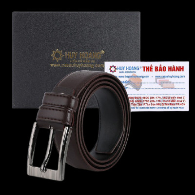 Dây nịt nam Huy Hoàng 4 phân may viền màu nâu HC4003