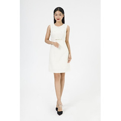 De Leah - Đầm Ôm Tweed Đính Đá - Trắng