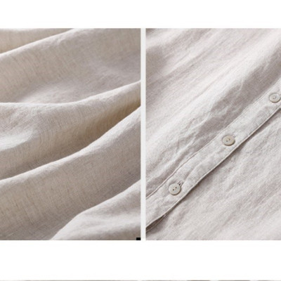 Đầm Linen suông nữ cổ sen mềm mại thiết kế tay ngắn phối cúc đơn giản da158