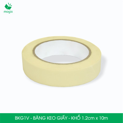 BKG1V - Block 12 cuộn băng keo giấy khổ 1.2cm x 10m - Băng dính giấy viết được, chặn màu sơn